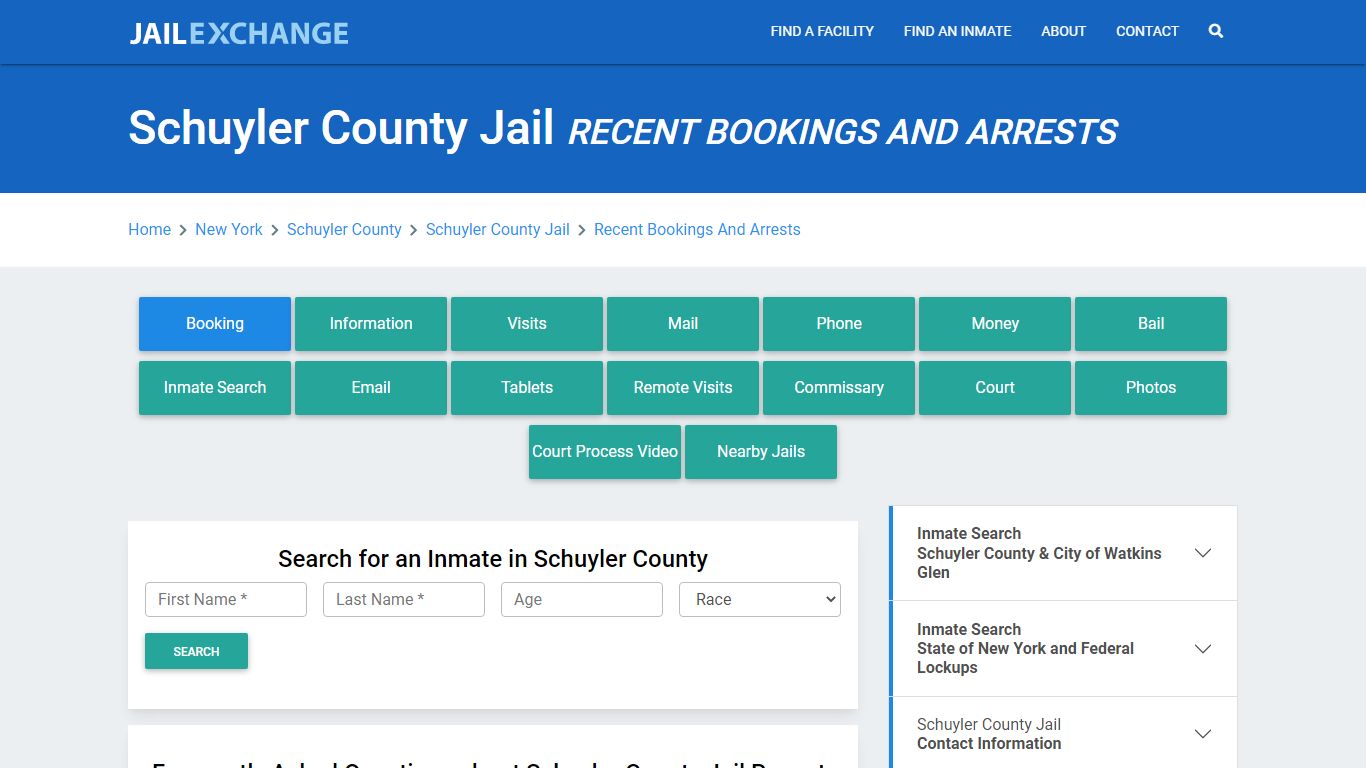 Schuyler County Jail Recent Bookings And Arrests - Jail Exchange